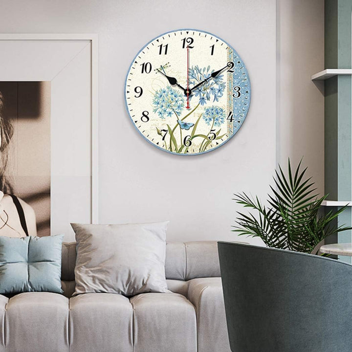 SWHONG Moderne einfache Blumenwanduhr, stille hölzerne runde Uhr für Wohnzimmer Küche Wohnkultur Ges