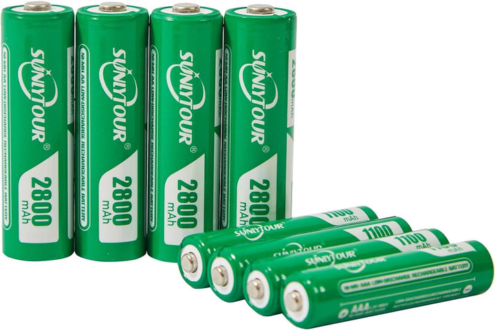 2800mAh NI-MH AA Batterie & 1100mAh NI-MH AAA Batterie mit Ladegerät,SUNLYTOUR 4 Stück 2800mAh AA NI