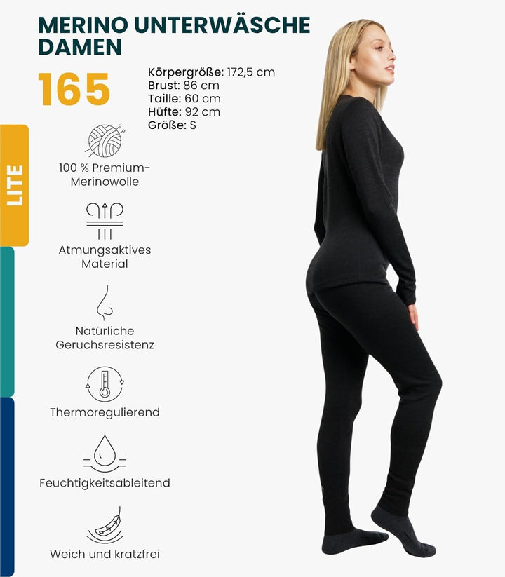 Merino.tech 100% Merino Unterwäsche Damen Set - Leicht, Mittelgewicht, Funktionsunterwäsche Merinowo