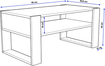 Couchtisch KARO rechteckiger Kaffeetisch aus Holz Modern Teetisch 95 x 53,6 45cm massiv und stabil (