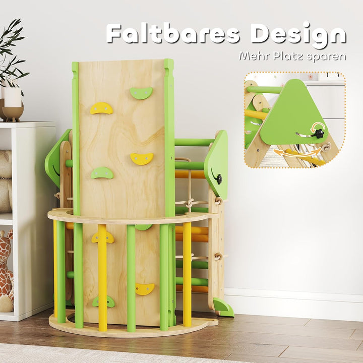 AIYAPLAY 8-in-1 Montessori Klettergerüst Indoor Holz Kletterdreieck mit Kletterbogen, doppelseitiger