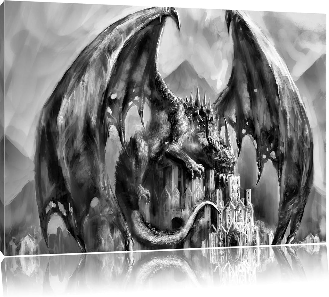 Monocrome, Dragon castle, Format: 100x70 auf Leinwand, XXL riesige Bilder fertig gerahmt mit Keilrah
