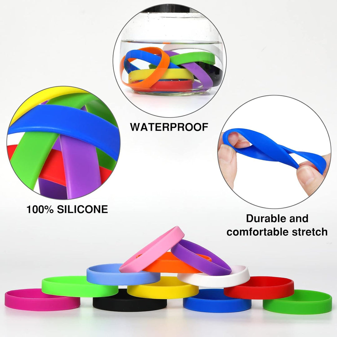 LVNRIDS 100 Stück Silikon Armbänder, Sport Party Gummi Elastic Armband Grosshandel Bulk-Armband für