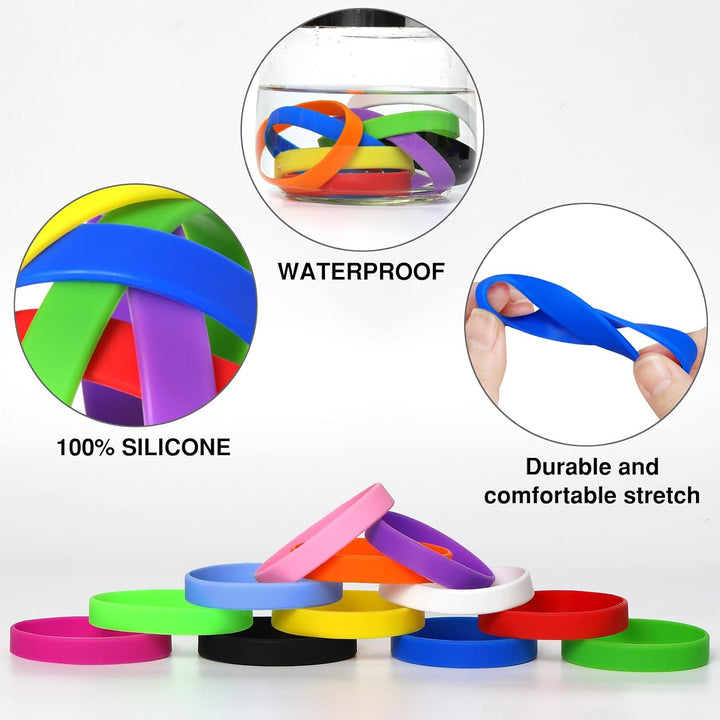 LVNRIDS 100 Stück Silikon Armbänder, Sport Party Gummi Elastic Armband Grosshandel Bulk-Armband für