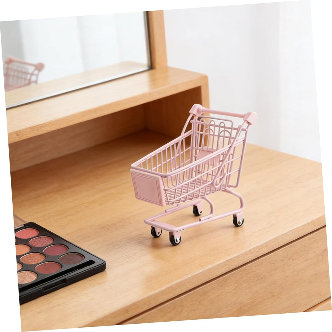 HEMOTON Kleiner Miniatur Einkaufswagen für Mädchen Aufbewahrungswagen aus Kunststoff in Pink Schreib