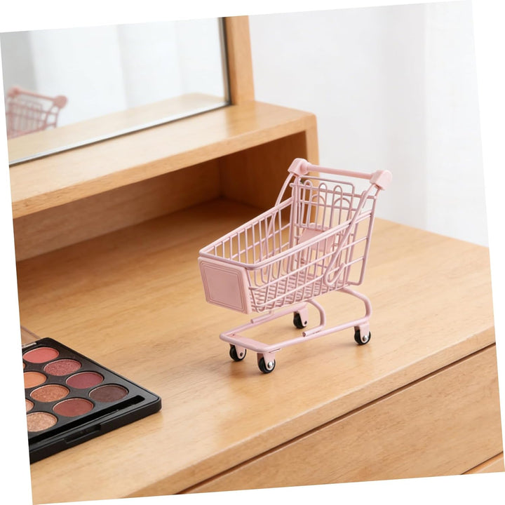HEMOTON Kleiner Miniatur Einkaufswagen für Mädchen Aufbewahrungswagen aus Kunststoff in Pink Schreib