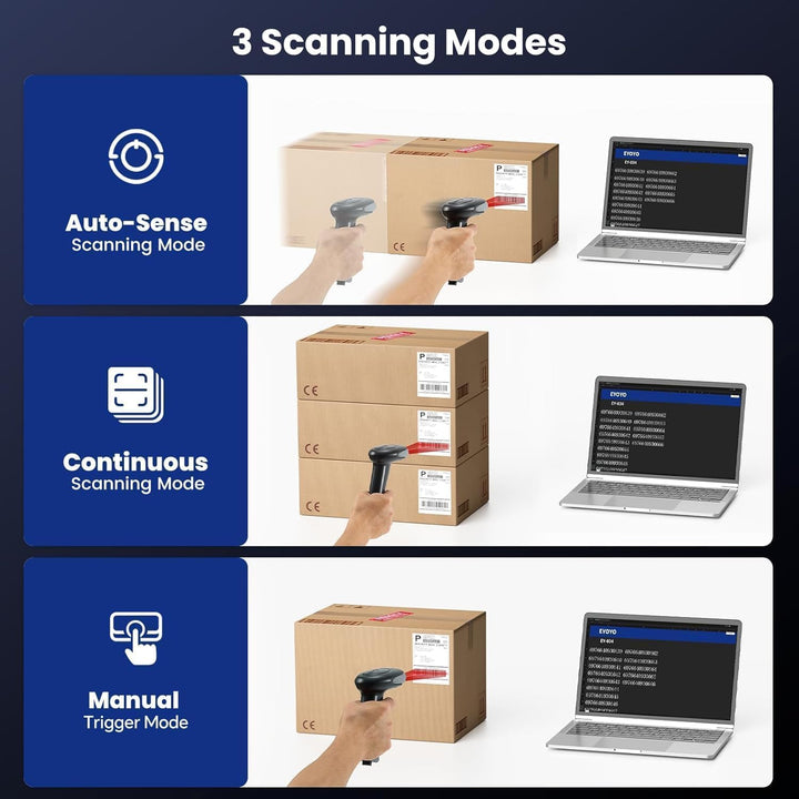 Eyoyo Barcode Scanner 1D 2D QR kabelgebunden und 2.4G Wireless, QR Code Scanner Handheld Barcode Les