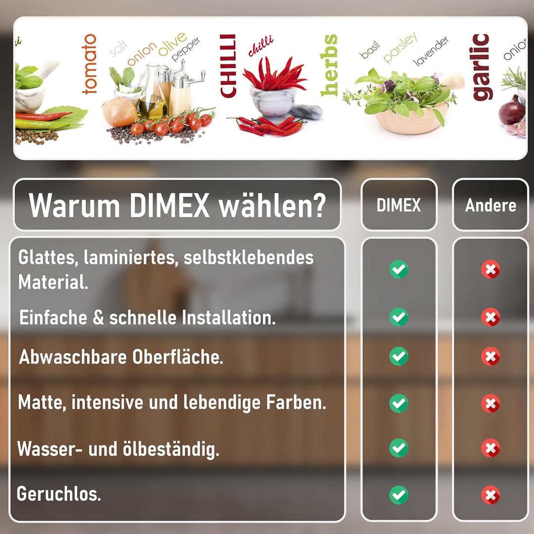 DIMEX Küchenrückwand Folie selbstklebend GEWÜRZ | Klebefolie - Dekofolie - Spritzschutz für Küche |
