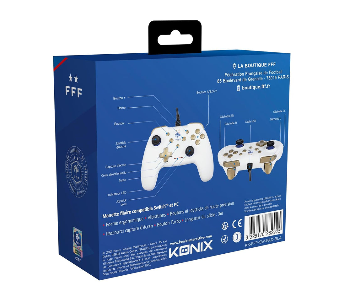 Konix FFF Wired Controller für Nintendo Switch, Switch 2 und PC - Vibrationsfunktion - 3 m Kabel - W