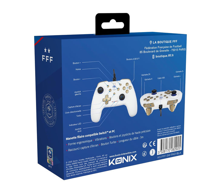 Konix FFF Wired Controller für Nintendo Switch, Switch 2 und PC - Vibrationsfunktion - 3 m Kabel - W