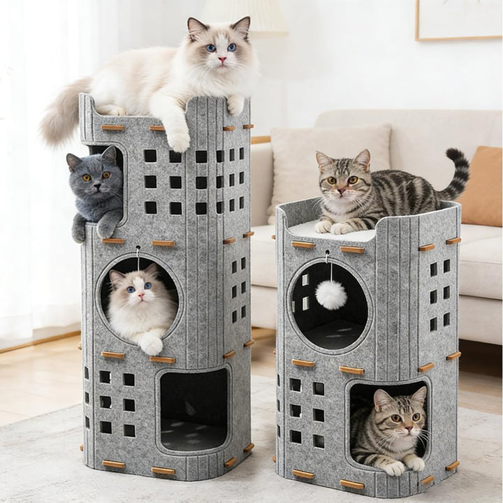 Stöckiges Katzenhöhle aus Filz – Katzenbett kratztonne für Katzen,Design mit Schutz der Katzennägel,