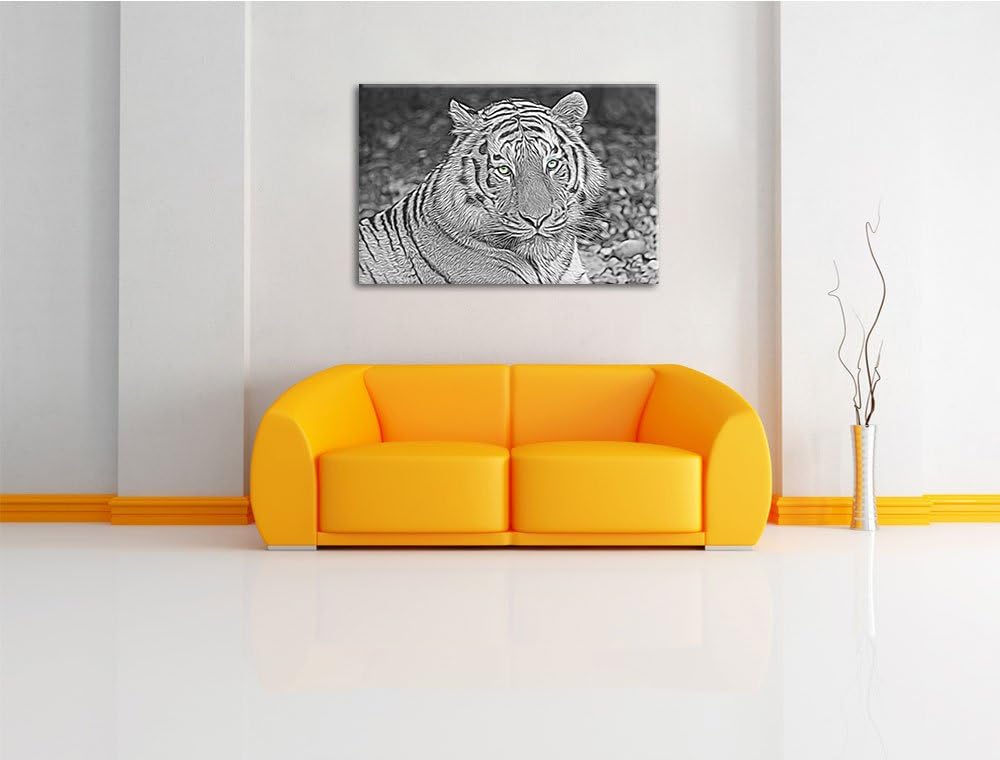 schöner prächtiger Tiger schwarz/weiss Deluxe Format: 100x70 cm auf Leinwand, XXL riesige Bilder fer