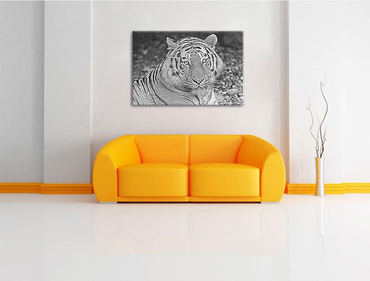 schöner prächtiger Tiger schwarz/weiss Deluxe Format: 100x70 cm auf Leinwand, XXL riesige Bilder fer