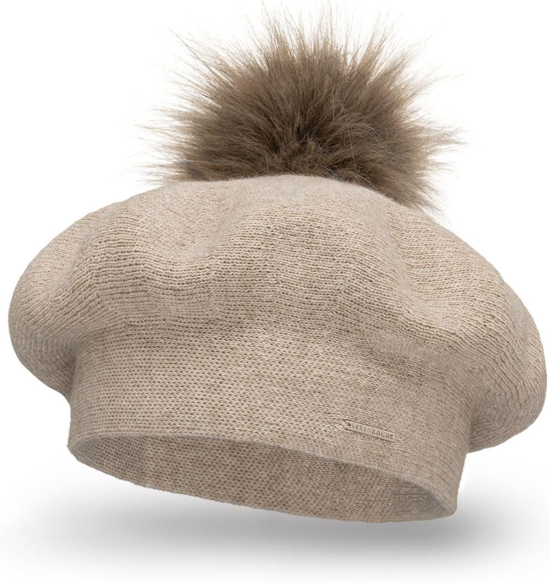 VIVISENCE Damen Baskenmütze Mit Bommel Eleganter Wintermütze Warm Und Gemütlich Kopfbedeckung An Win