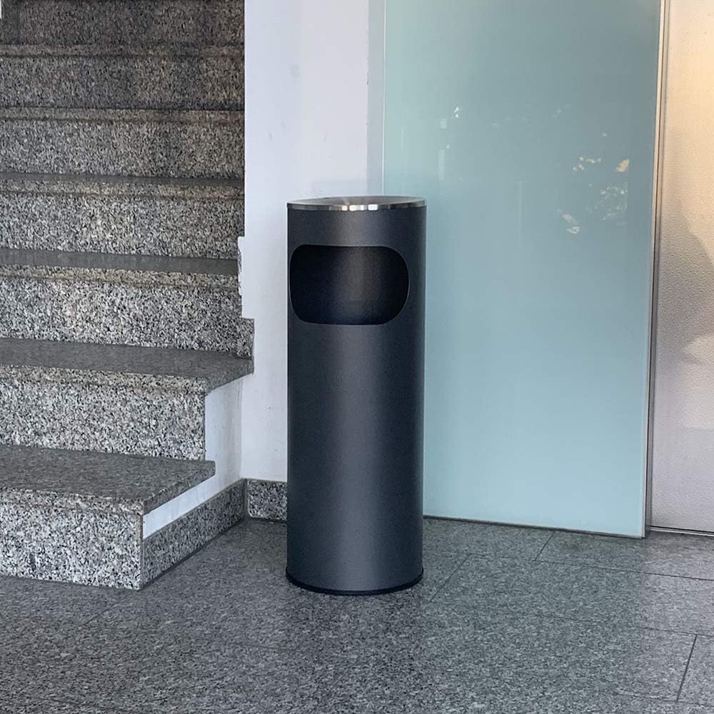 Standaschenbecher mit anthrazit farbigen Mülleimer mit Edelstahl Ascheraufsatz
