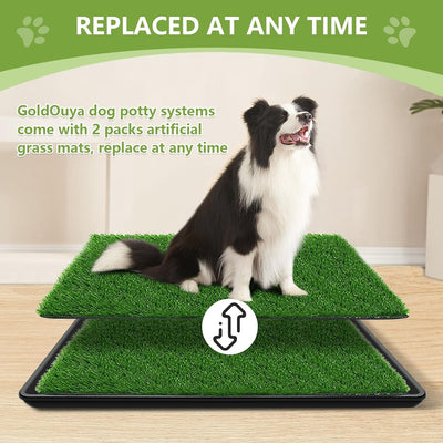 GoldOuya 60 x 90 cm Hundegras-Pad mit Tablett für Innen-und Aussenbereich,grosse Hunde-Töpfchentrain