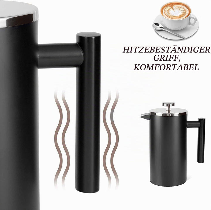 MaxMiuly French Press Thermo mit Warmhalte-Funktion,Kaffeebereiter aus doppelwandigem Edelstahl 0,65