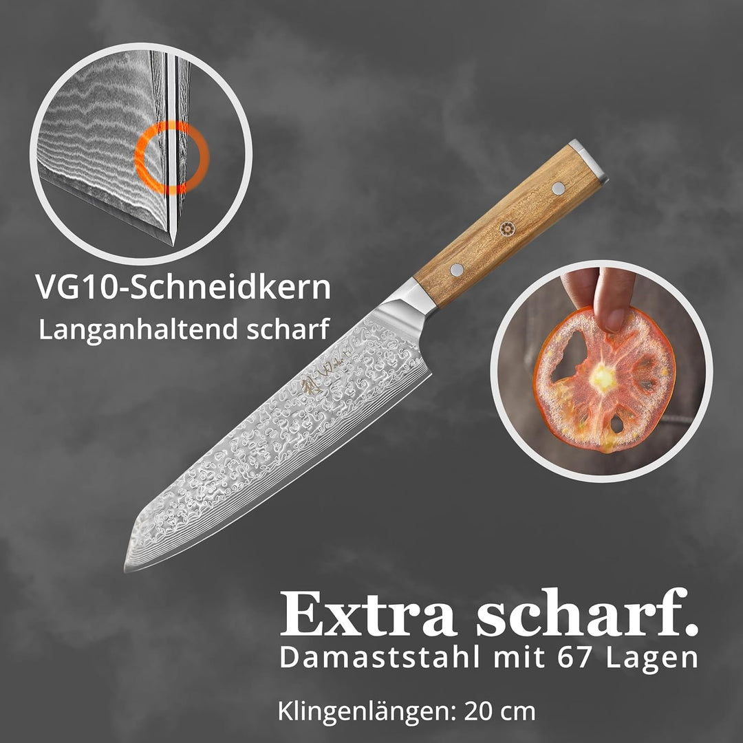 Wakoli Oribu Chefmesser Kiritsuke 20 cm extrem scharfe Klinge aus 67 Lagen I Damast Küchenmesser und
