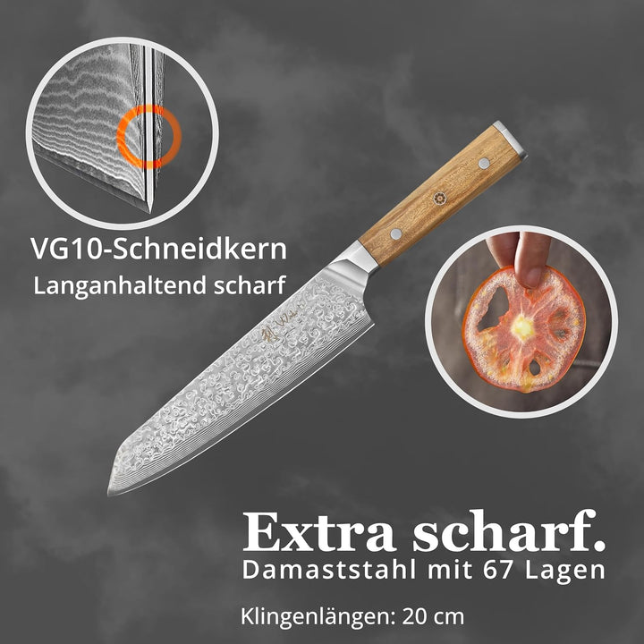 Wakoli Oribu Chefmesser Kiritsuke 20 cm extrem scharfe Klinge aus 67 Lagen I Damast Küchenmesser und