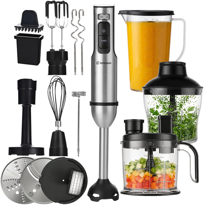 LEHMANN Stabmixer Set 2000 W, Multifunktions Pürierstab 10-in-1, 12 Stufen &amp; Turbo-Funktion, 12 Zube