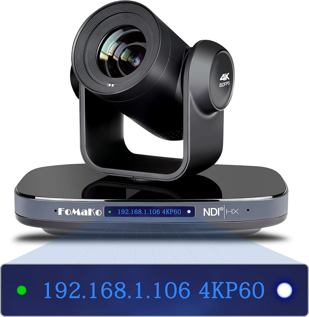 FoMaKo 4K@60fps NDI PTZ Kamera 20x Optischer Zoom, AI Tracking, mit 3G-SDI/USB 3.0/HDMI/IP/PoE, Prof