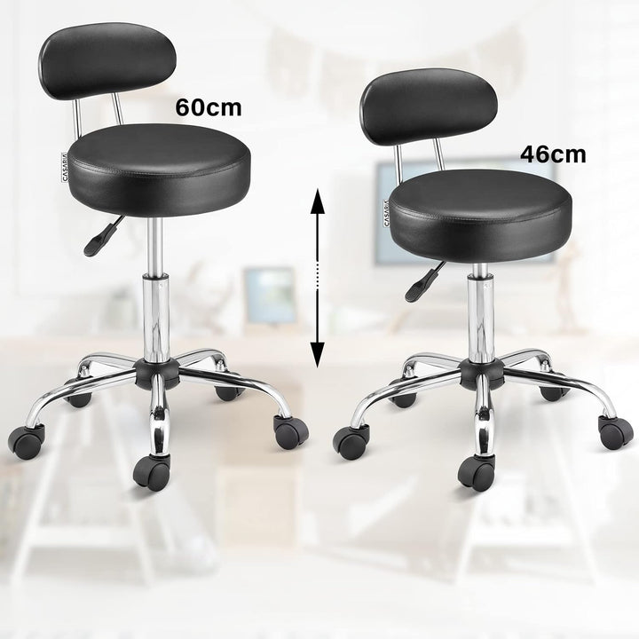 Casaria® Rollhocker mit Lehne Höhenverstellbar 2er Set 360°C Drehbar 46-60cm Sitzhöhe 10cm Polsterun