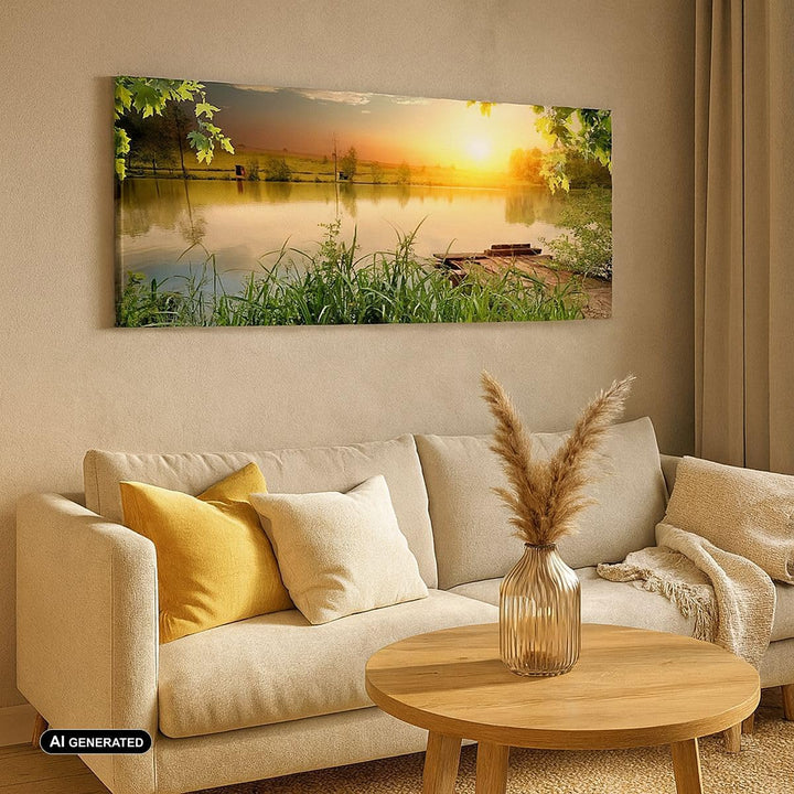 Wandbilder Dekoration Wohnzimmer Brücke See Panorama Bilder auf Leinwand 120x50cm Leinwandbild mit R