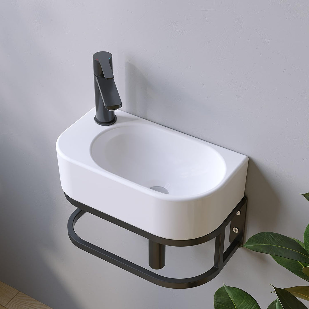 Waschbecken Keramik Waschtisch Hängewaschbecken klein Handwaschbecken Weiss Oval 40 x 21 cm Badezimm