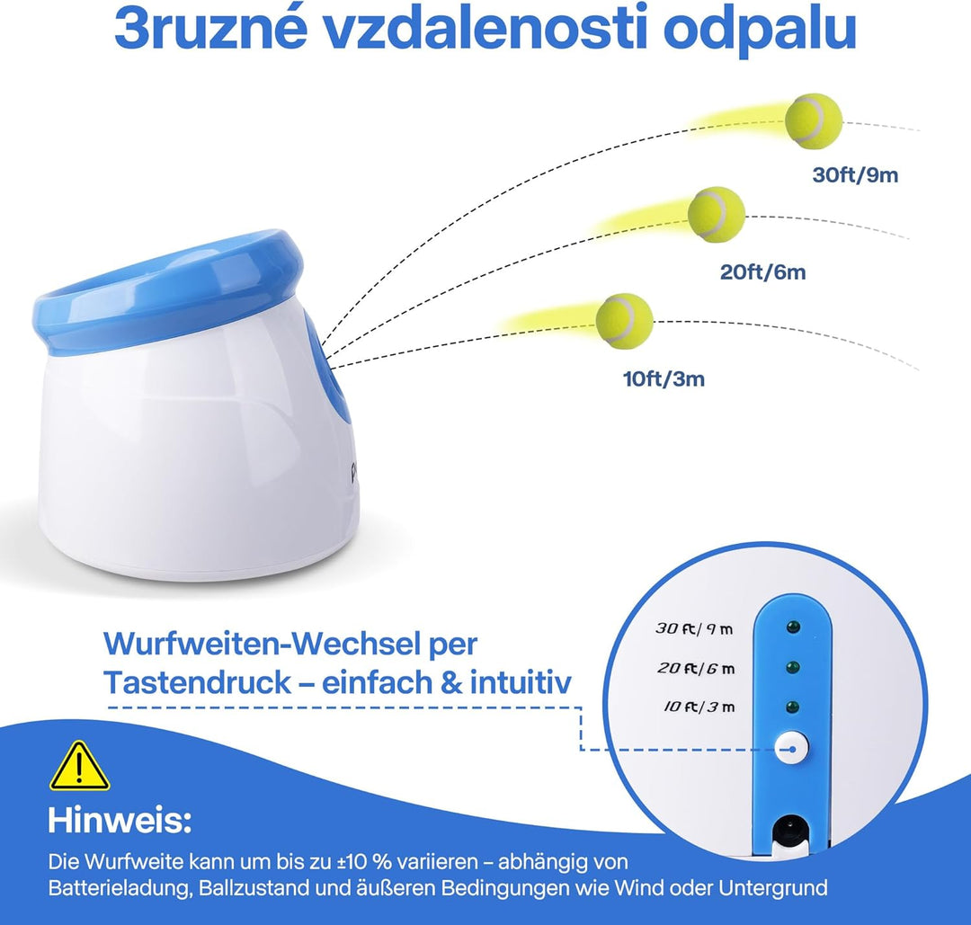 Pet Prime Automatische Ballwurfmaschine für Hunde mit 3 Distanzen (3m-9m) Inkl. 3 Robusten Tennisbäl