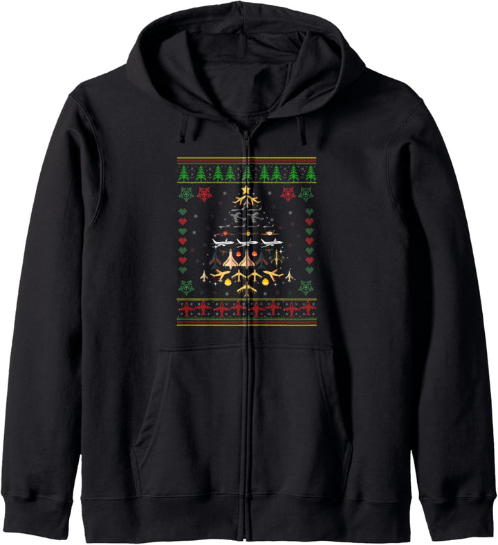 Flugzeug Weihnachtsbaum hässliche Weihnachtspullover Dekoration Pilot Kapuzenjacke