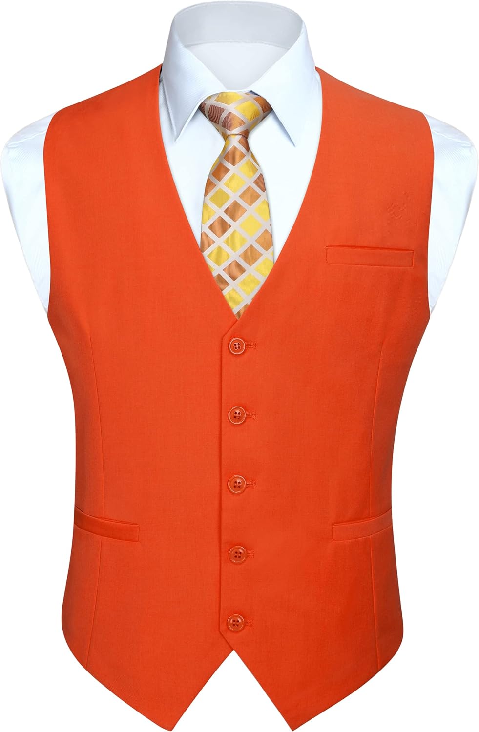 HISDERN Herren Formale Hochzeit Party Weste Baumwolle Einfarbig Weste 3XL Z1 - Orange, 3XL Z1 - Oran
