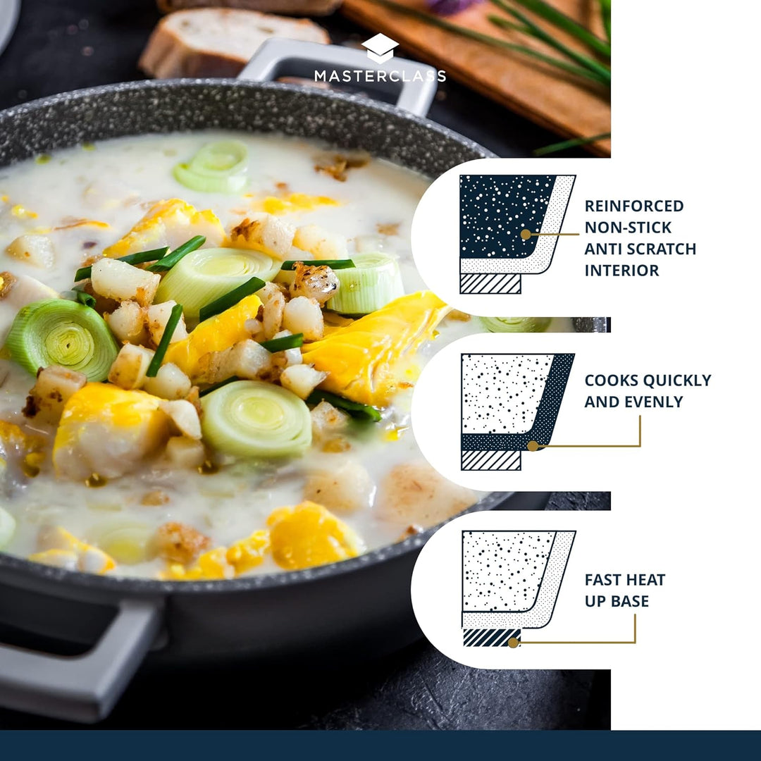 MasterClass Flache Bratpfanne mit Deckel, 4 l/28 cm, leichter Aluminiumguss, induktionsgeeignet und