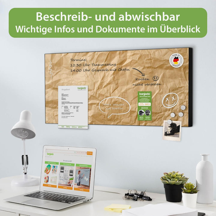 banjado Magnettafel schwarz 78 x 37cm / Magnetwand Metall/Magnetpinnwand als Memoboard/Pinnwand Magn