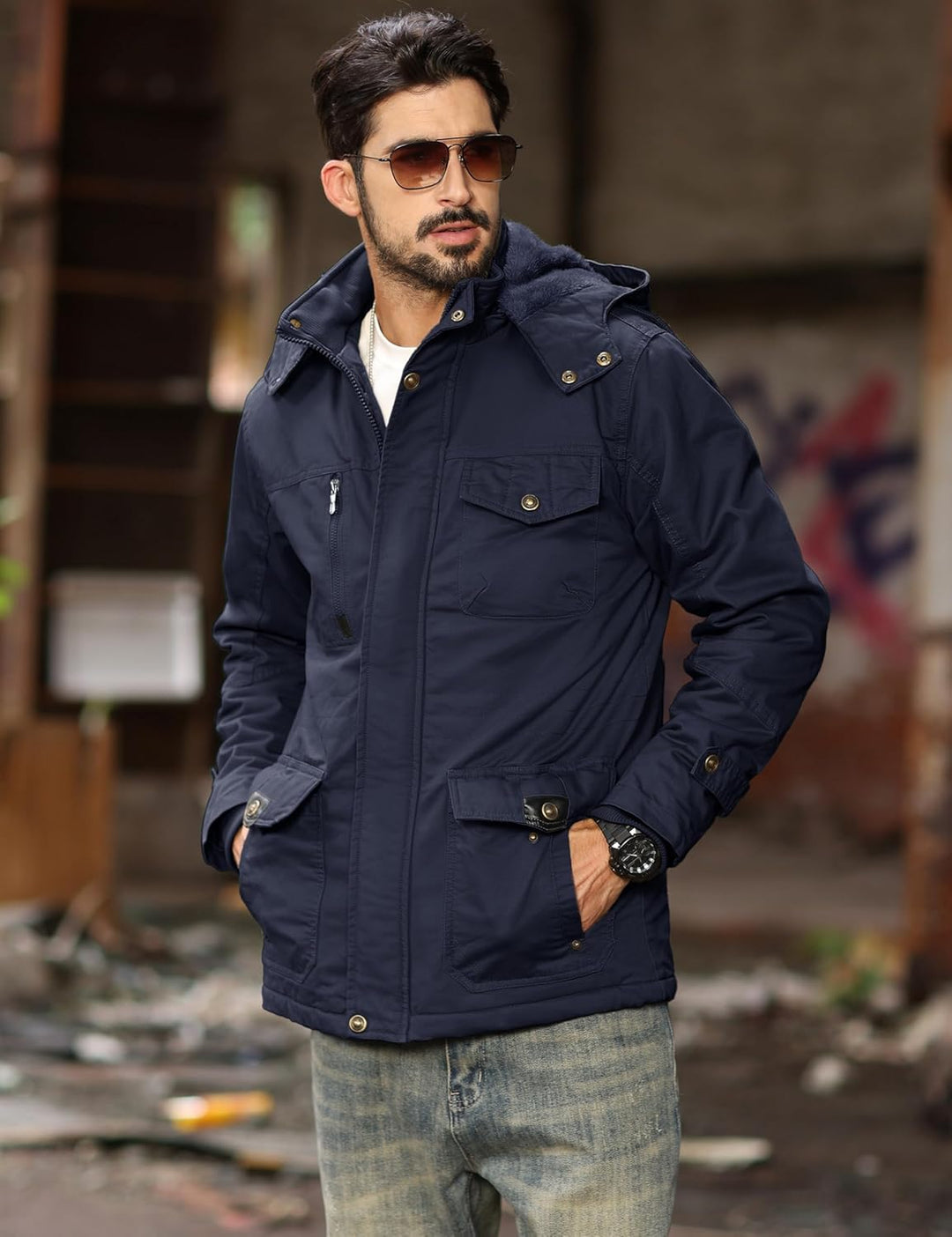 MAGCOMSEN Winterjacke Herren Warm Gefüttert Jacke Fleece Winterparka Winddicht Outdoor Übergangsjack