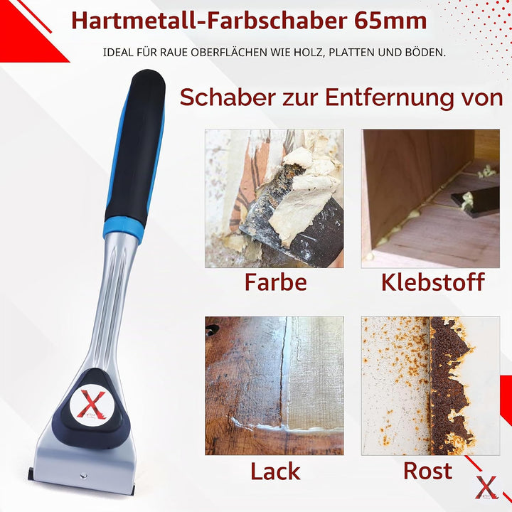 Hartmetall-Farbschaber mit 60 mm zweischneidigen Wolframkarbid-Klingen, weicher Griff, Holzschaber z
