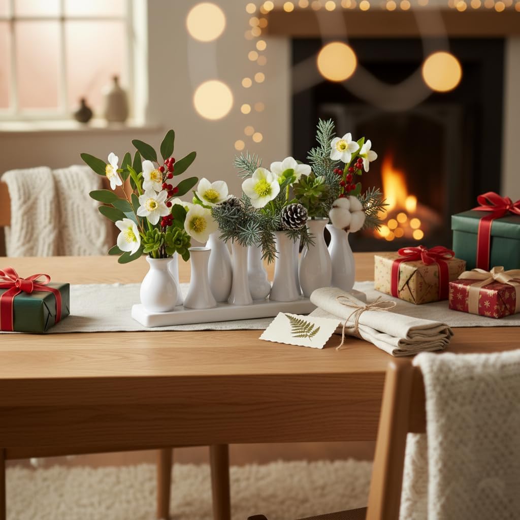 Jinfa Handgefertigte kleine Keramik Deko Blumenvasen Set aus 10 Vasen in weiss 10 Vasen Weiss