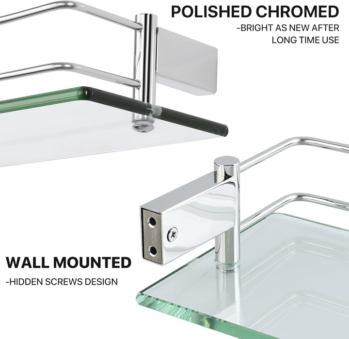 SAYAYO Duschablage Chrom Glasregal Edelstahl Duschregal Badezimmer Regal Duschkorb Shampoo Halterung