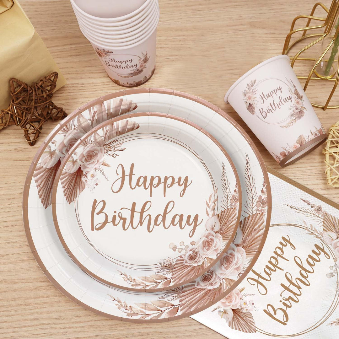 Partygeschirr Set Geburtstag für 25 Gäste, 125pcs Bohème-Stil Wiederverwendbare Partygeschirr Set Ge