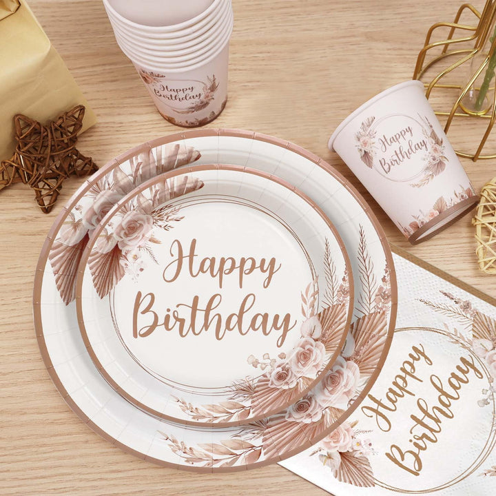 Partygeschirr Set Geburtstag für 25 Gäste, 125pcs Bohème-Stil Wiederverwendbare Partygeschirr Set Ge