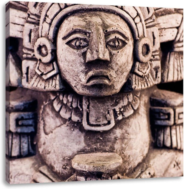 kleine Maya Skulptur, Format: 70x70 auf Leinwand, XXL riesige Bilder fertig gerahmt mit Keilrahmen,