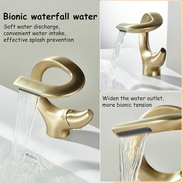 MocArt 7012 Wasserfall Wasserhahn, S-förmiger Kreativer Badarmaturen, Waschtischmischer-Wasserhähne,