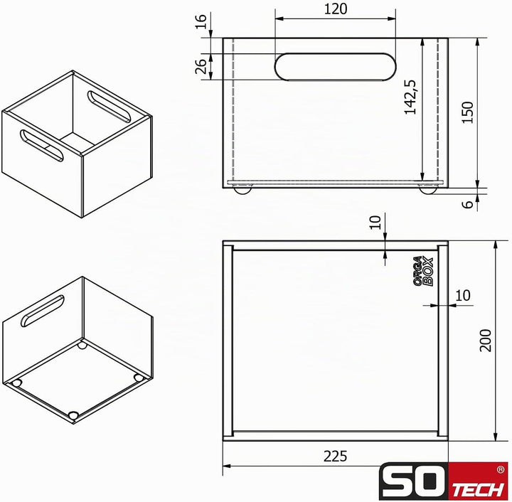 SOTECH ORGA-BOX Organisations-Container Bambus geölt 200 x 225 x 150 mm für Apothekerschränke und Sc