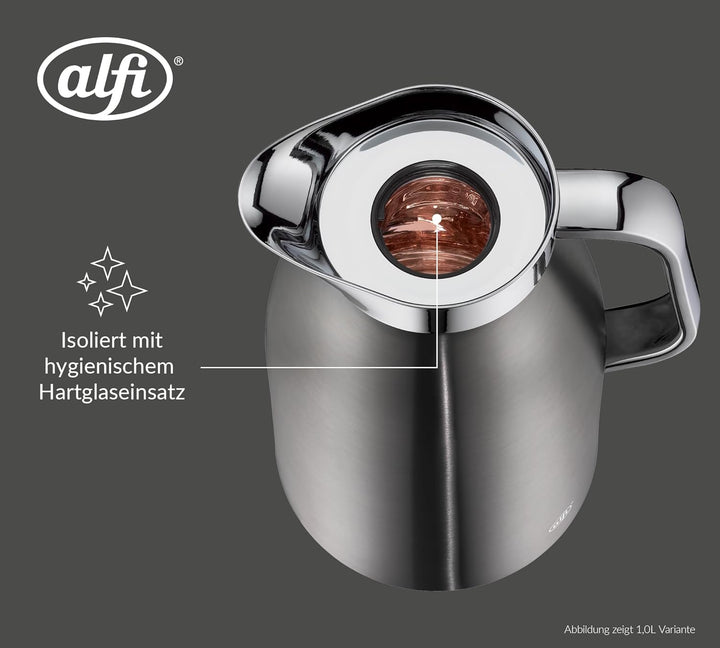 alfi SKYLINE 1,5l, cool grey, Edelstahl-Isolierkanne mit hygienischem Hartglaseinsatz, Drehverschlus