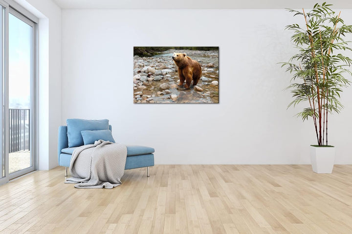deyoli niedlicher Braunbär Format: 80x60 als Leinwandbild, Motiv fertig gerahmt auf Echtholzrahmen,