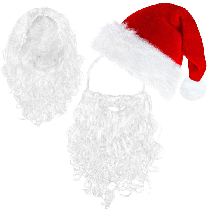 ROSAUI Weihnachtsmann Bart + Perücke + Mütze, Weihnachtsmütze für Erwachsene, Nikolaus Perücke, Sant