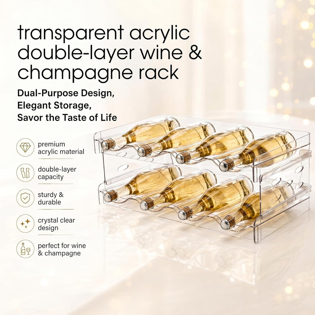 2 Etagen Flaschenregal Kühlschrank, Stapelbarer Weinregal Flaschenhalter für 8 Flaschen, 38x20cm Kun