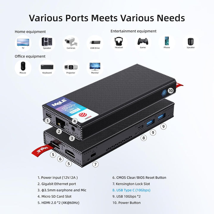 MeLE Mini PC Stick lüfterlos PCG02 Pro 12th Gen Alder Lake - N100(bis zu 3,4GHz), 8GB DDR4 RAM 256GB