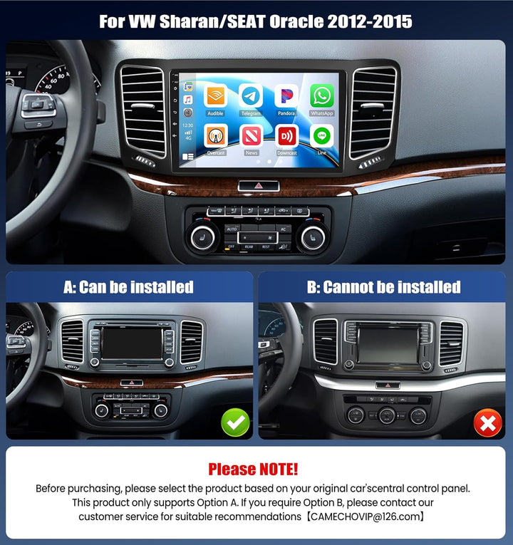 CAMECHO 4G+64G Android 15 Autoradio für VW Sharan 2012-2015 mit Navi Carplay Android Auto,9-Zoll Bil