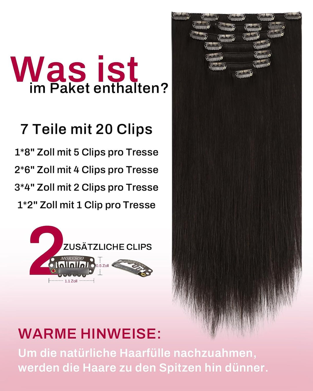 Moresoo Echthaar Extensions Clip in Extensions Echthaar Remy Clip Extensions Echthaar Braun Extensio