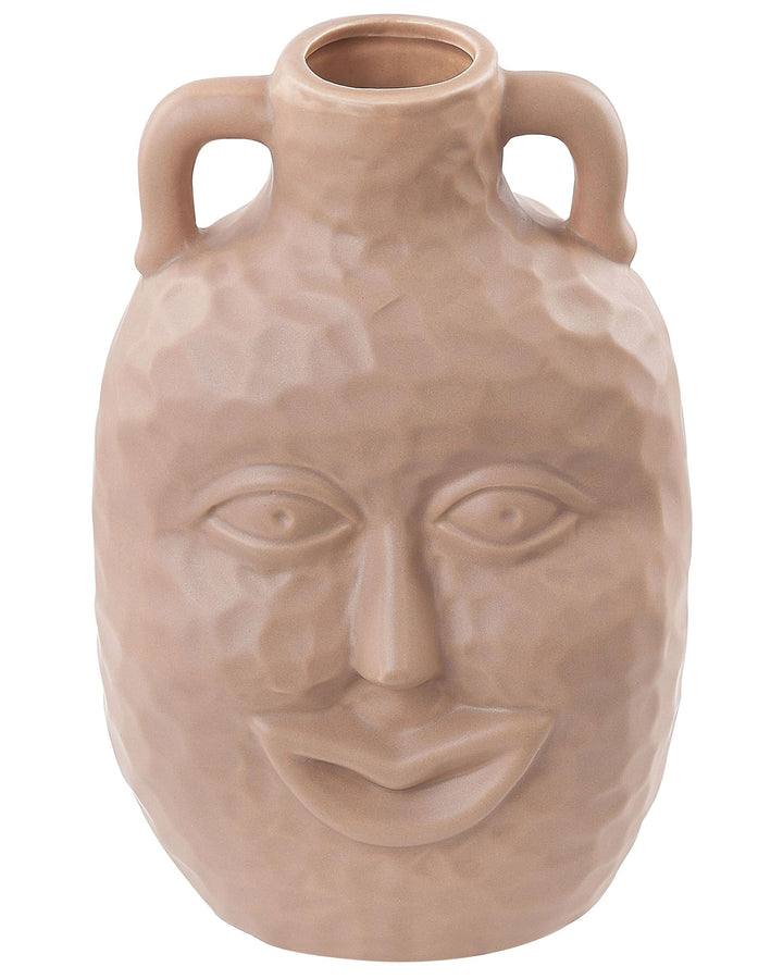 Dekorative Keramik Vase mit Gesichtsmotiv 26 cm Beige Veria